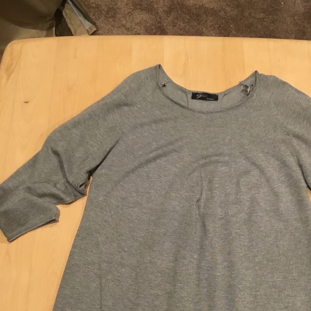 Cyrus Knits Gray Sweater with Box Pleat back 1X